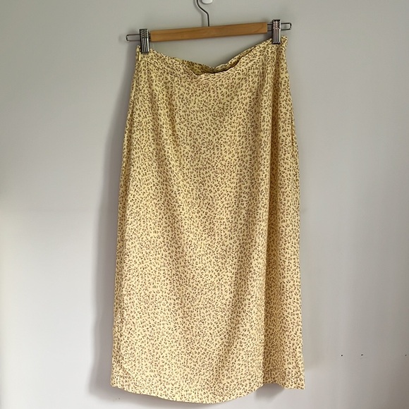 Frank & Oak Pastel Yellow Button Down Dainty Floral Midi Skirt S - Picture 8 of 15